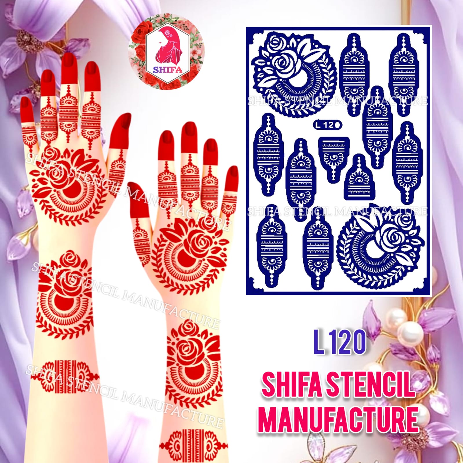 L 120 Royal Rosette Lantern Sticker overview Henna Stencil - Shifa Stencil